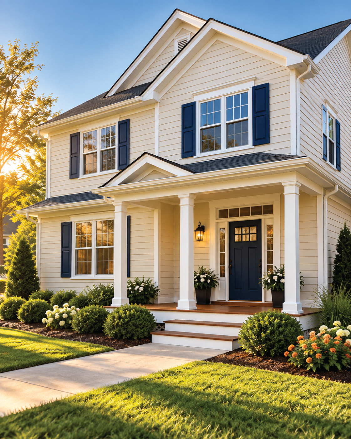 Freshly painted house exterior by Sunrise Painting Delux