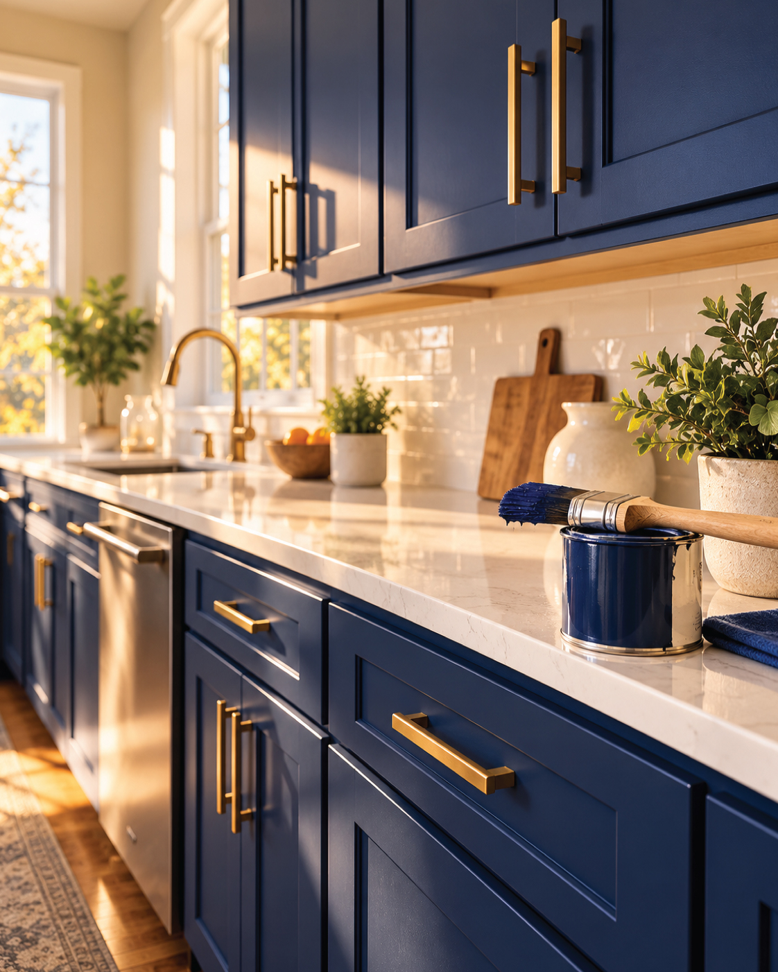 Navy painted kitchen cabinets by Sunrise Painting Delux