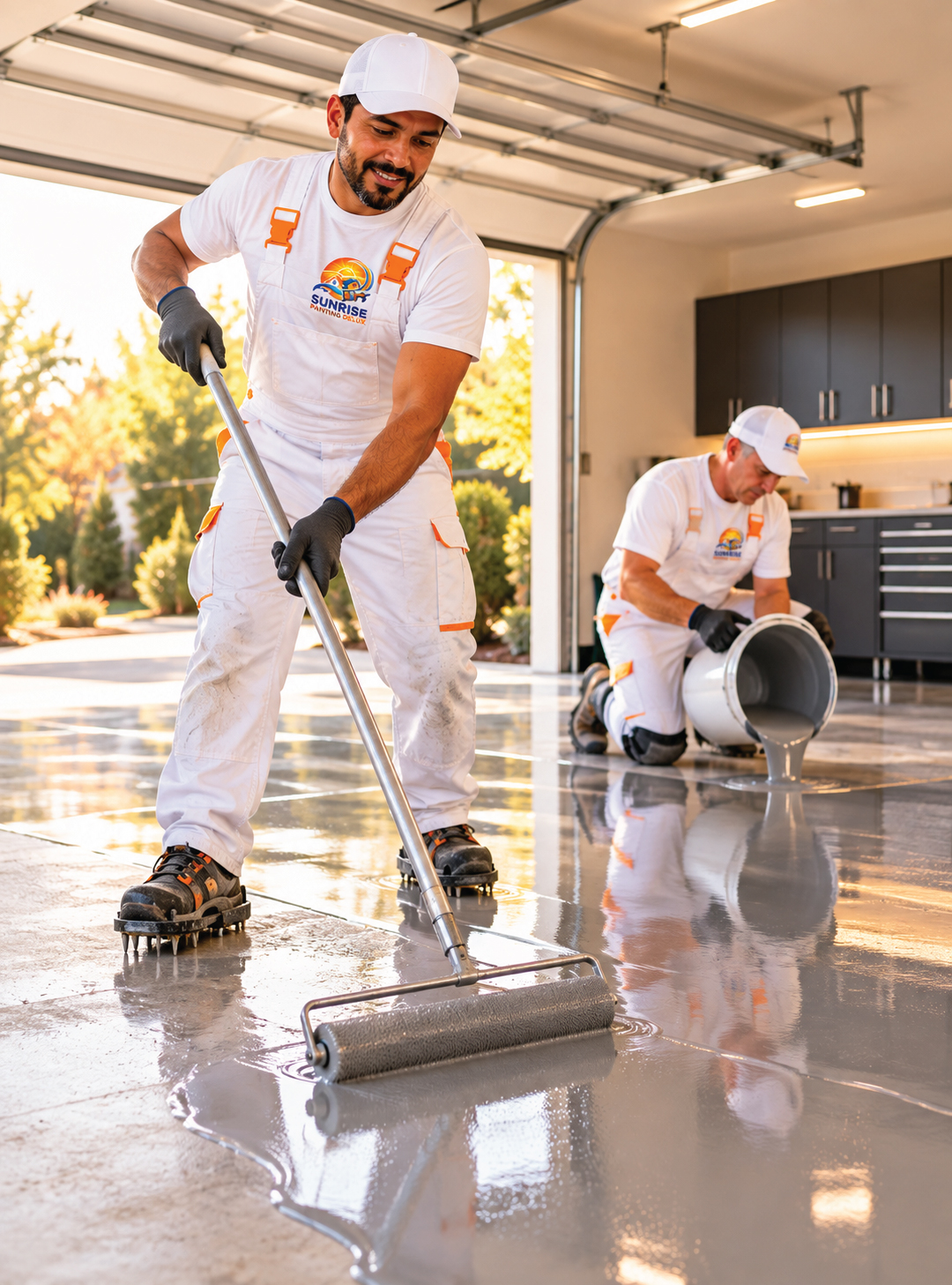 Epoxy flooring installation by Sunrise Painting Delux